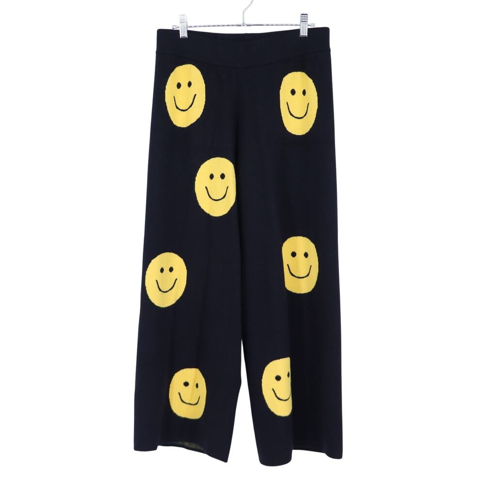 Dressed in Lala The Most Fun Sweater Pants Black Yellow Smiley Women's M